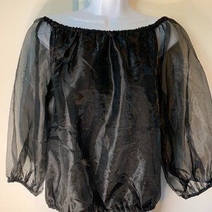 CeCe Organza Puff Sleeve Top Black Size M